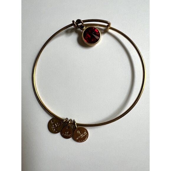 Gold Alex and Ani Bracelet with Red Gemstone Charm - Picture 3 of 4